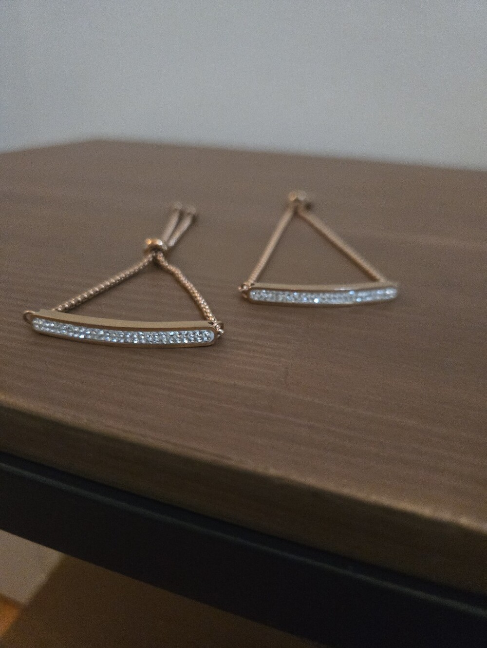 3 PIECES Set Rose Gold Bar Triangle Bracelet with Pavé Crystals